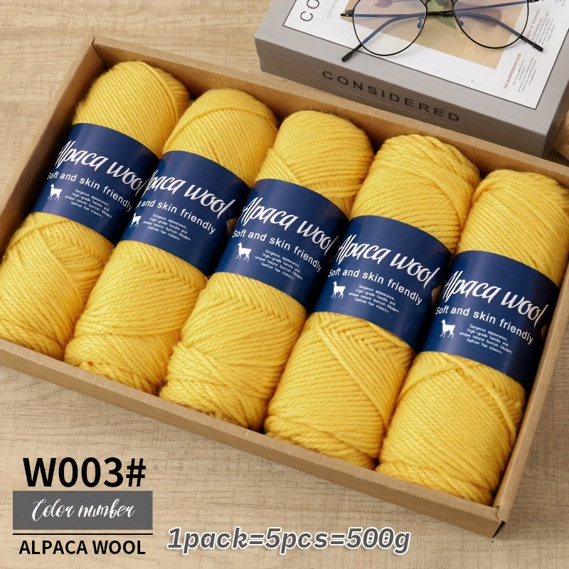 Jiuweidiawang Alpaca Wool Yarn Bundle - 95% Alpaca, 5% Polyester, Multicolor Yarn Pack for Knitting/Crocheting, 100g/Ball, 5 Balls (490g total), Ideal for Winter Crafts, Sweaters, Shawls