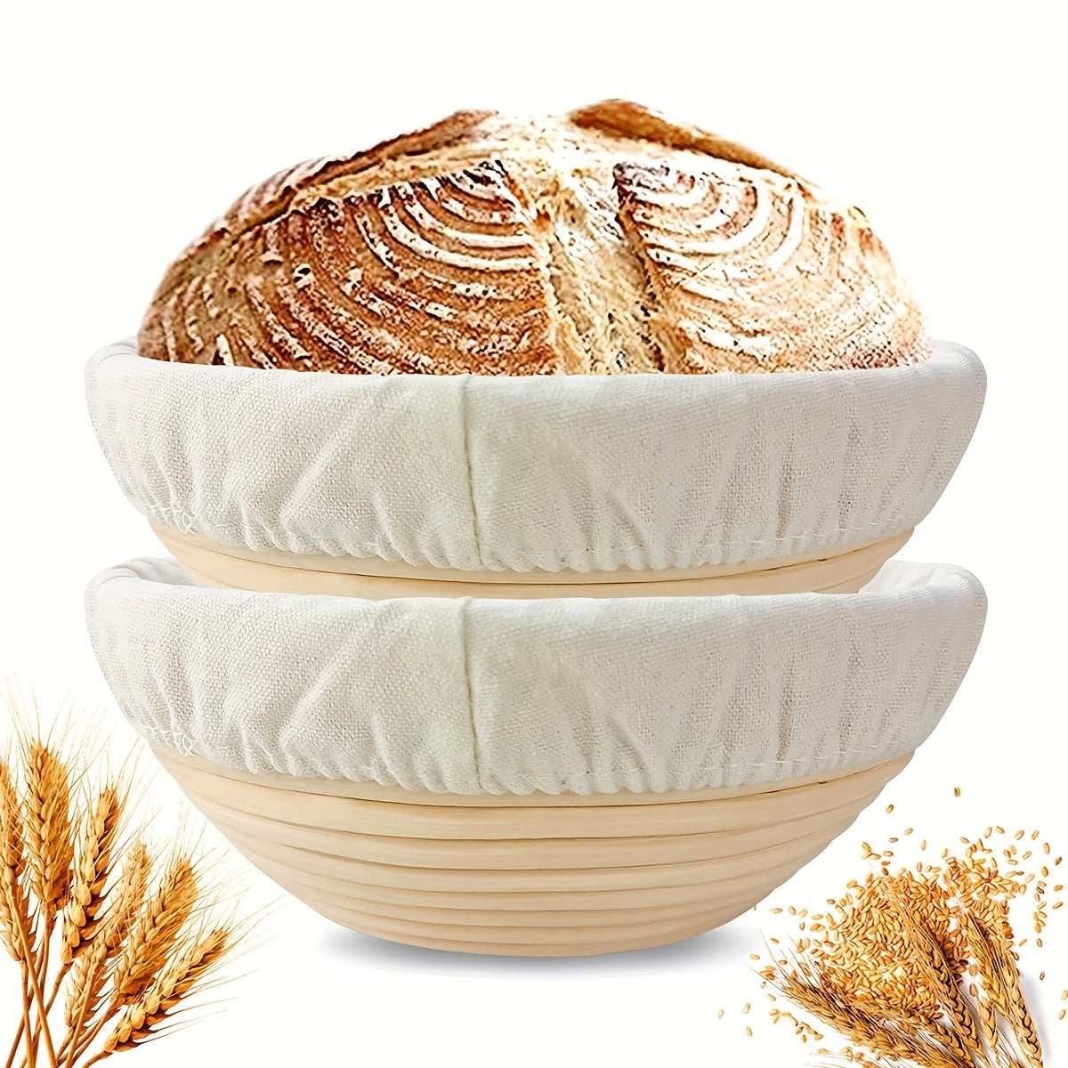 Bread Proofing Basket Set - Includes 1 Round/Oval Basket and Liner Cloth for Fermentation - Made from Natural Rattan - Perfect for Yeast Dough and Artisan Bread Making - Ideal for Professional and Home Bakers