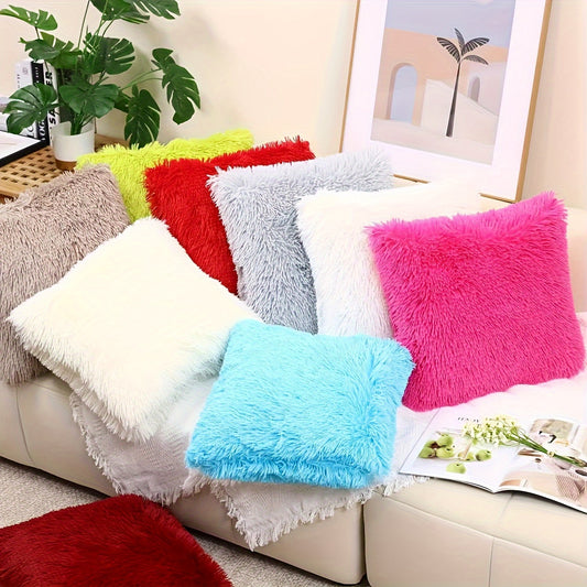 Luxurious faux fur throw pillow cover, 43.18x43.18 cm, vibrant colors, soft & cozy. Machine washable, zip closure, contemporary style for living room, bedroom, office decor.