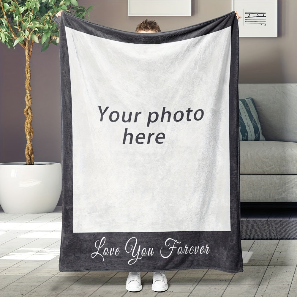 Customize your living space with a personalized flannel blanket featuring your favorite photo. This versatile blanket can be used for holidays, gifts, outdoor activities, beach trips, camping, living room decor, pet covers, office comfort, and more. Add