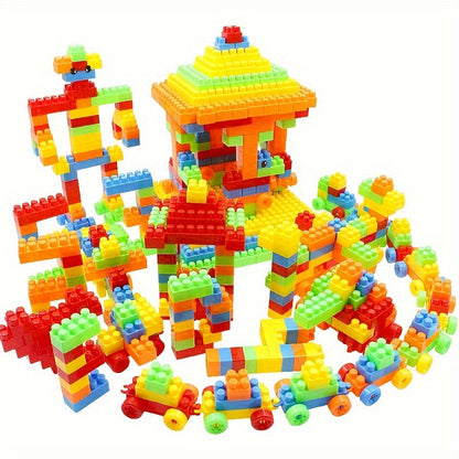 This plastic construction toy set is perfect for promoting creative thinking and early learning. With either 185pcs or 135pcs, these building blocks are an ideal gift for Halloween, Thanksgiving, or Christmas.