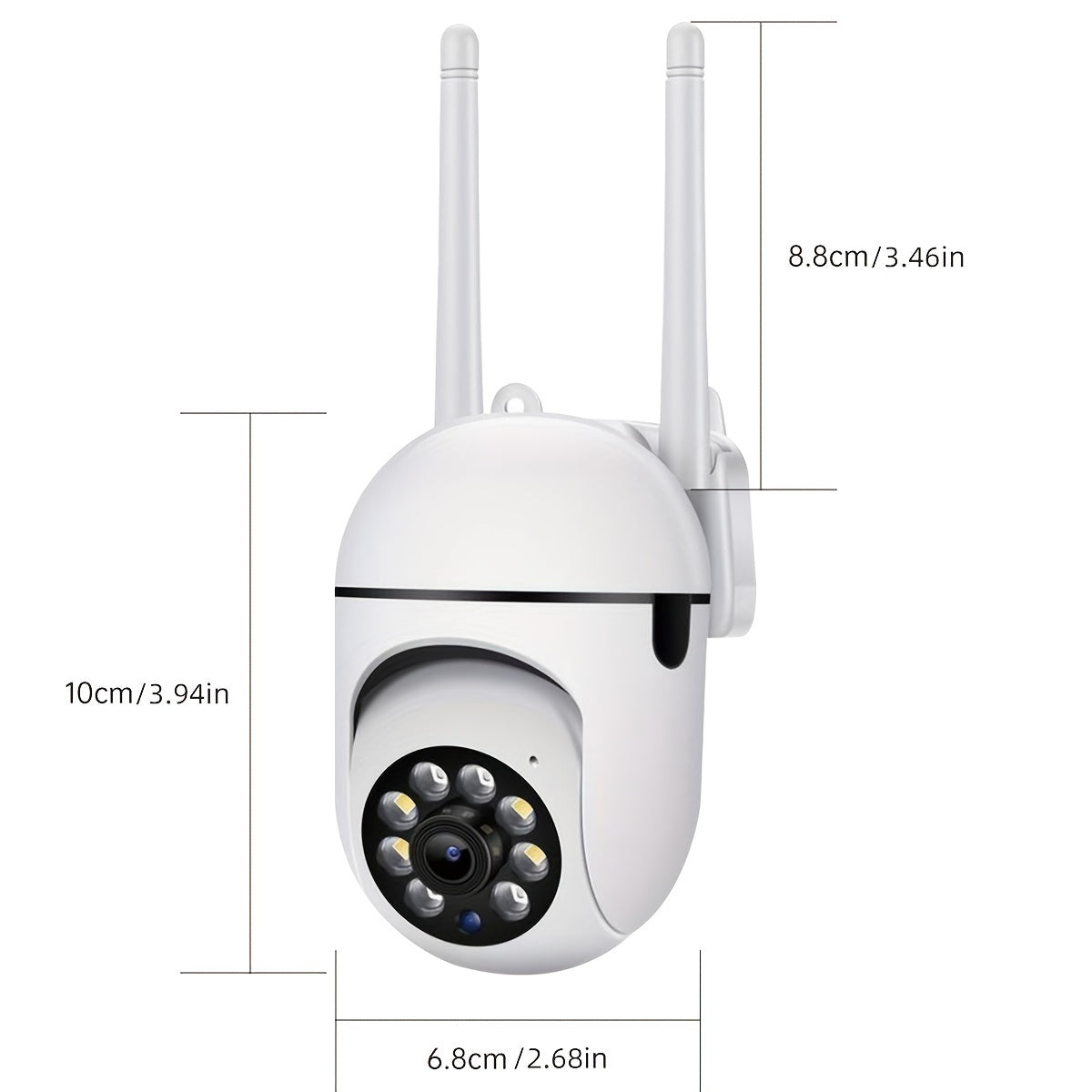 Wireless home security camera with HD resolution, color night vision, human detection, alerts, 24/7 monitoring, Wi-Fi and USB connectivity, suitable for indoor use. Accessible through