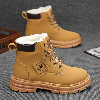 MAINALUN Men's Fashion High-Top Snow Boots with Plush Comfort, Suitable for Outdoor Activities - All Seasons