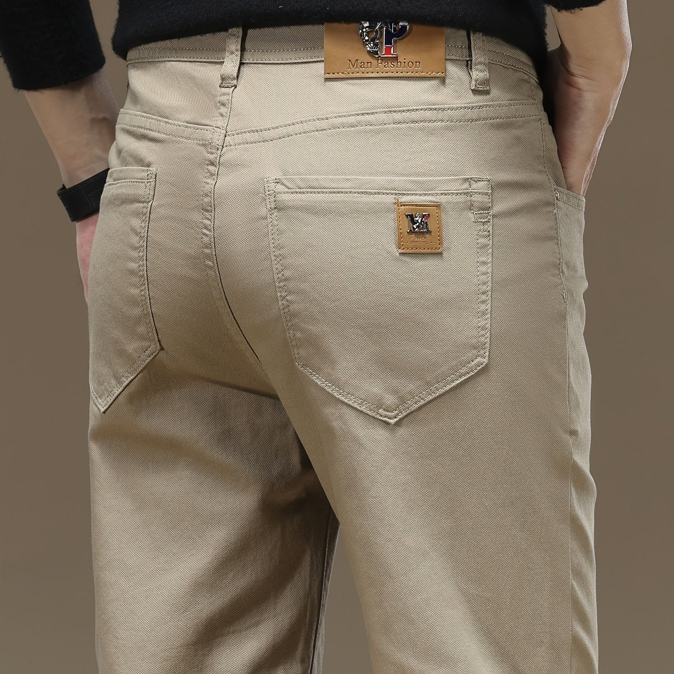 Men's cotton chinos with slight stretch and button fly closure - versatile for casual or business wear all year round