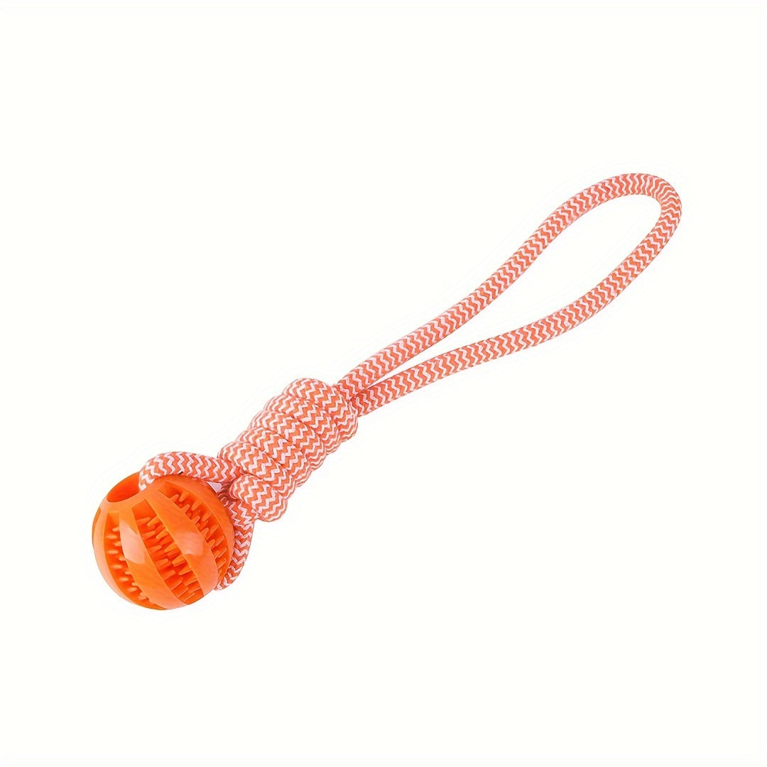 Durable dog toy with braided rope knot and handle for chew training, tug of war, and fetch