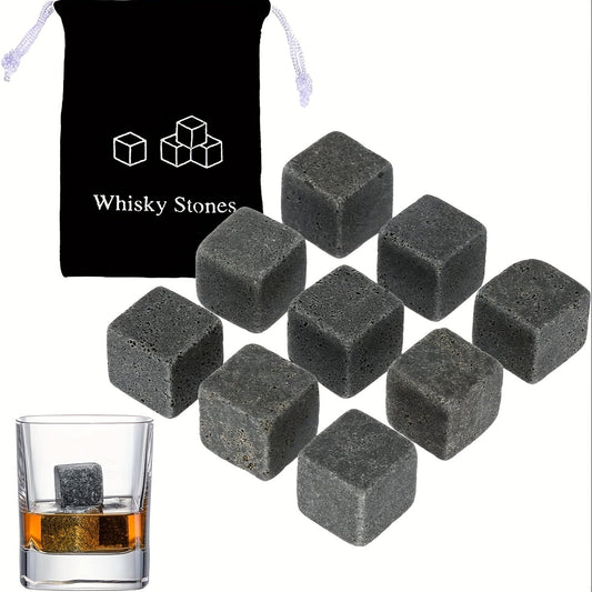 Whiskey Stones Gift Set - Includes 6, 9, or 12pcs of Ice Stones, Ice Cubes Chillers, Reusable Chilling Rocks Stone - Perfect for Father's Day, Anniversary, Birthday or as a Gift for Men - Complete Wine Set