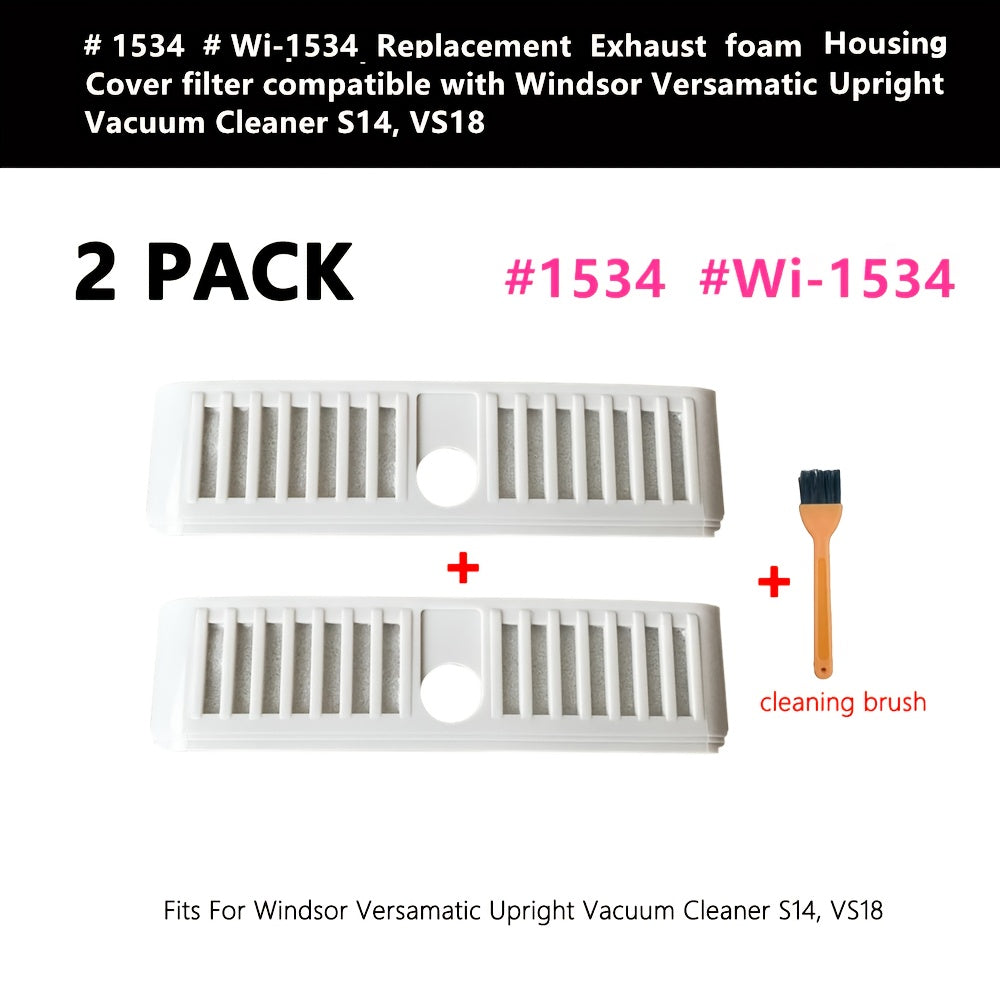 Windsor Versamatic Upright Vacuum Cleaner Replacement Parts Set - Includes 2 Exhaust Foam Housing Cover Filters and Cleaning Brush, Compatible with S14 and VS18 Models - Made of Durable Plastic