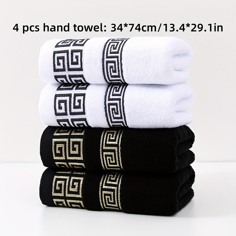 Set of 4 luxury cotton hand towels, 430gsm, quick-dry and absorbent. Soft and durable for bathroom or travel. Great holiday gift.