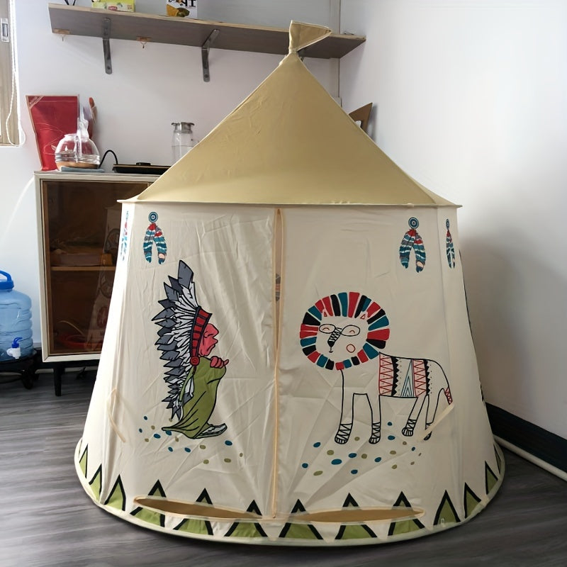 Foldable playhouse for kids in Indian tent style, resembling a princess castle, ideal for indoor games.