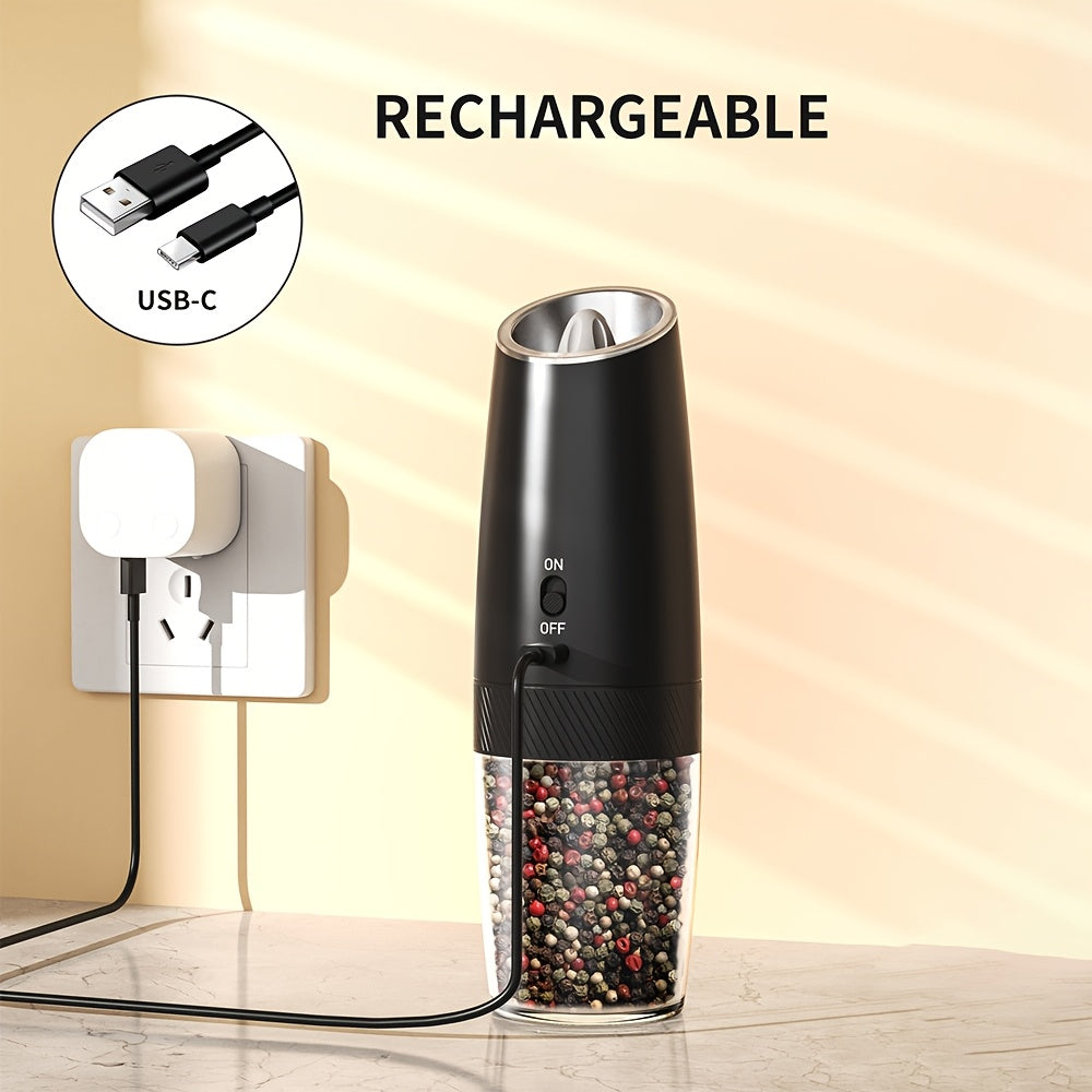 1/2pcs Gravity Sensing Electric Pepper Grinder with LED Light. Rechargeable, fully automatic with large filling chamber. Essential tool for seasoning.