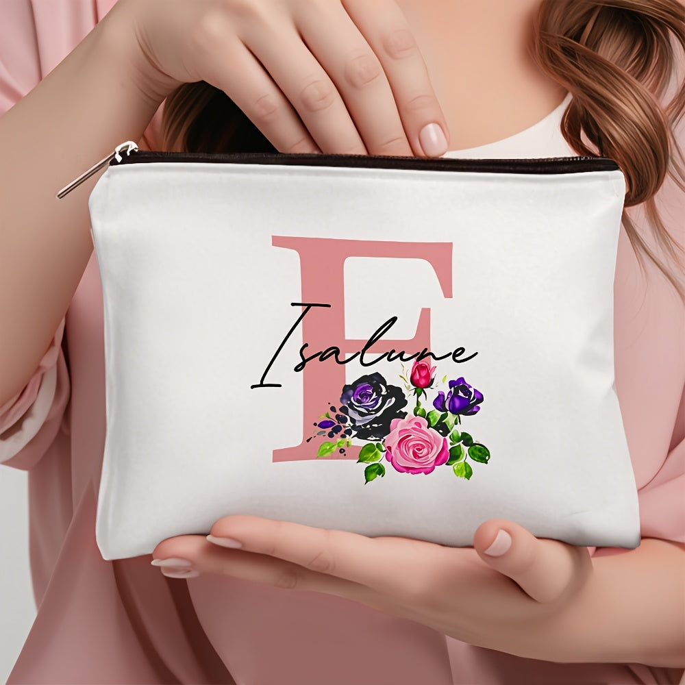 1 personalized cosmetic bag with custom name, versatile for toiletries, makeup, travel essentials, school supplies, and teacher or bachelor party gifts.