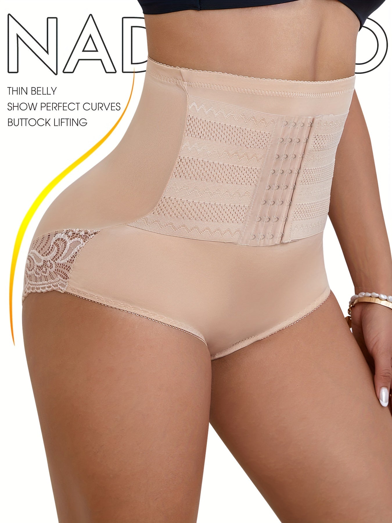 High-waist shapewear pants for women with lace trim, designed for tummy control, butt lift, postpartum recovery, and made of a polyester blend for breathability.