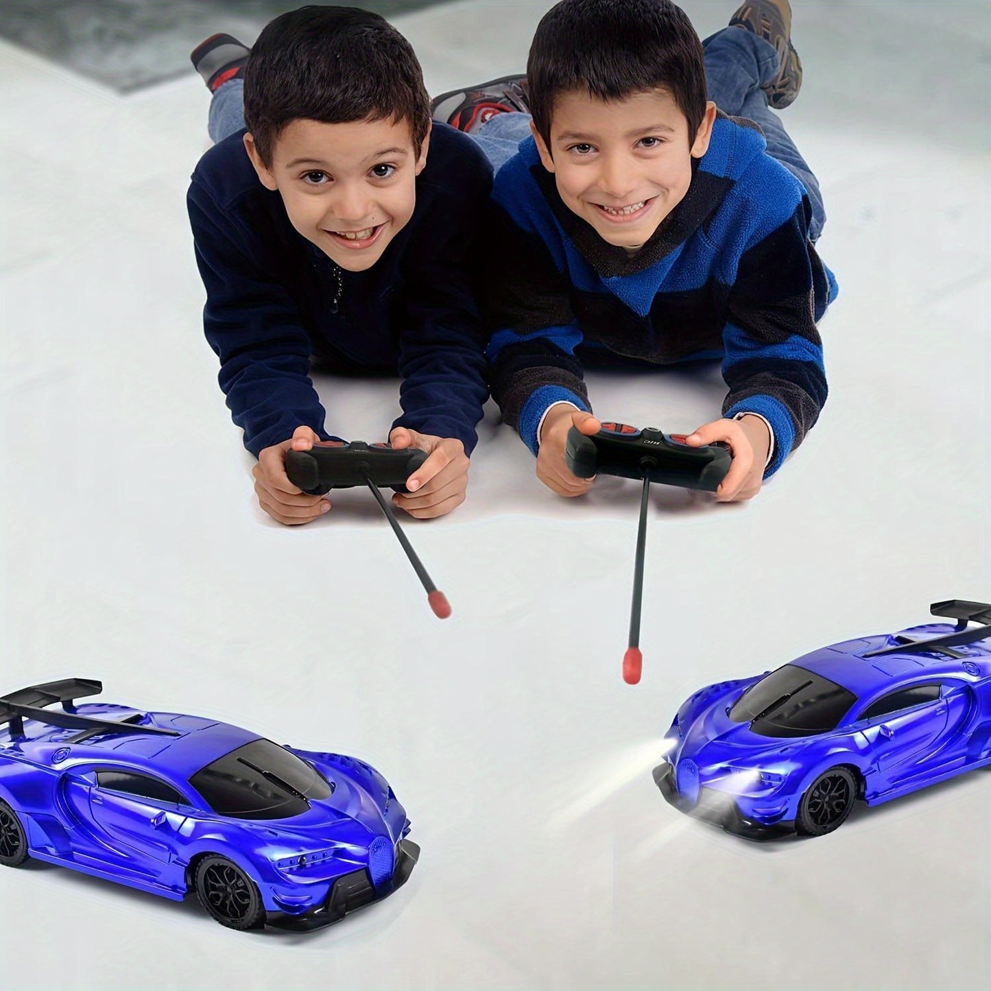 Battery-powered blue remote control car toy for youngsters 3+, made of durable plastic with button control and sedan design - ideal gift for boys & girls.