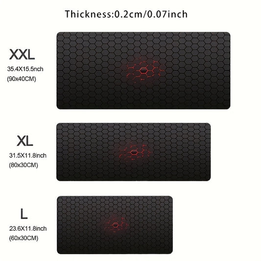 Large hexagonal honeycomb pattern mouse pad with non-slip surface, suitable for gaming, office work, and travel. Features abstract art design and made of polyester, ideal for esports.