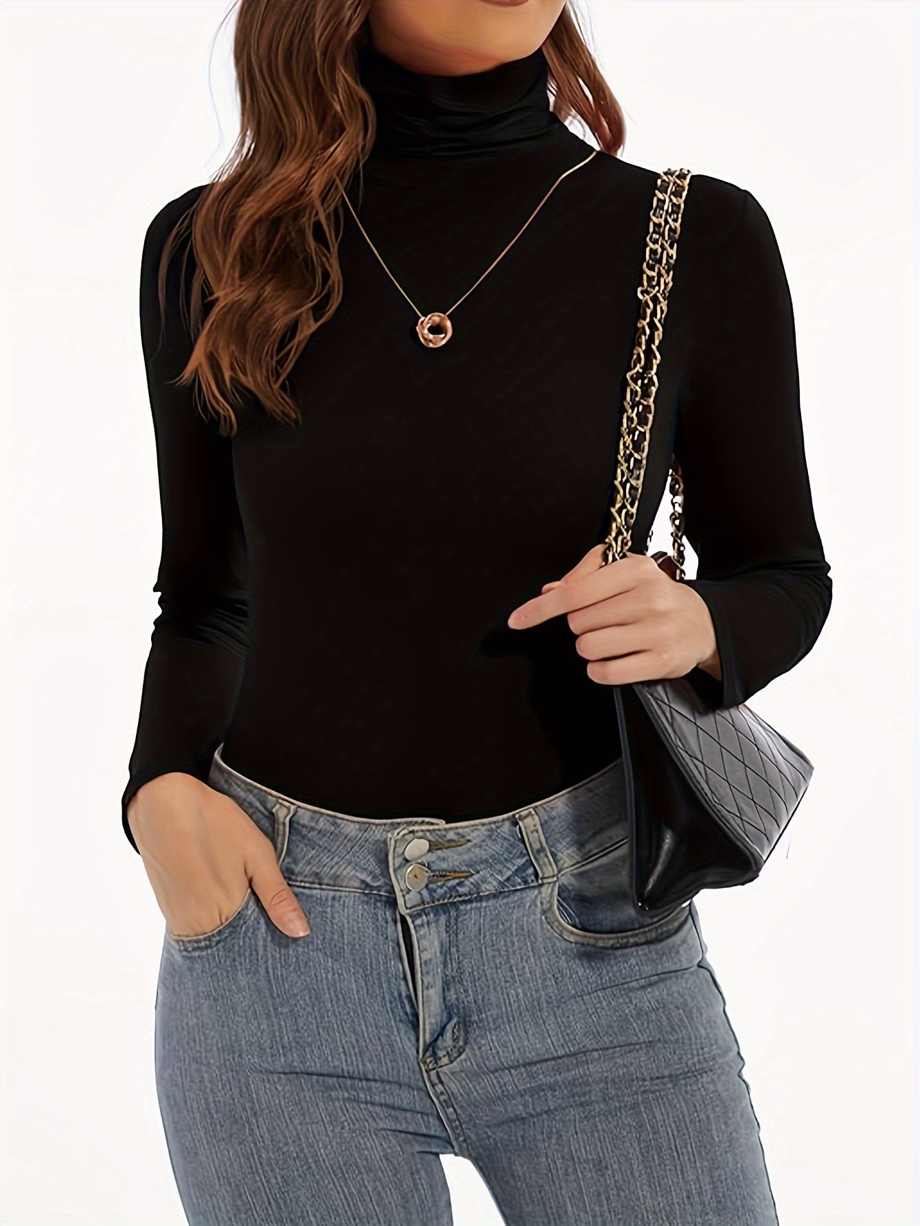 Women's cozy turtleneck tops for cold weather.