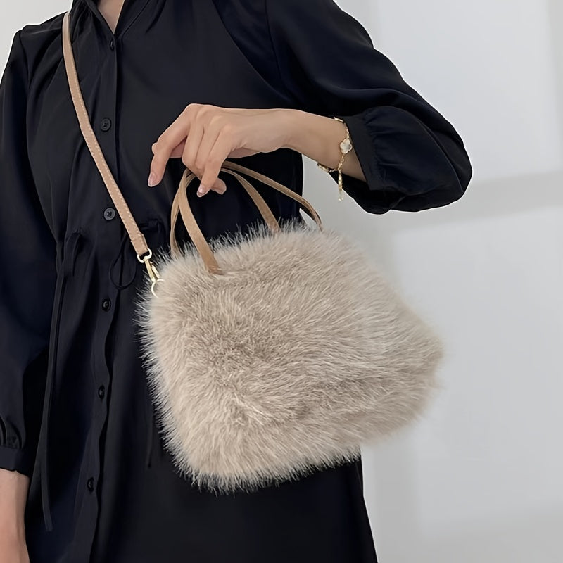 Women's Faux Fur Shoulder Bag, Chic and Comfortable, Adorable Crossbody Bag for Fall/Winter, Available in Pink, Coffee, Beige, and Black, Easily Foldable and does not include any accessories