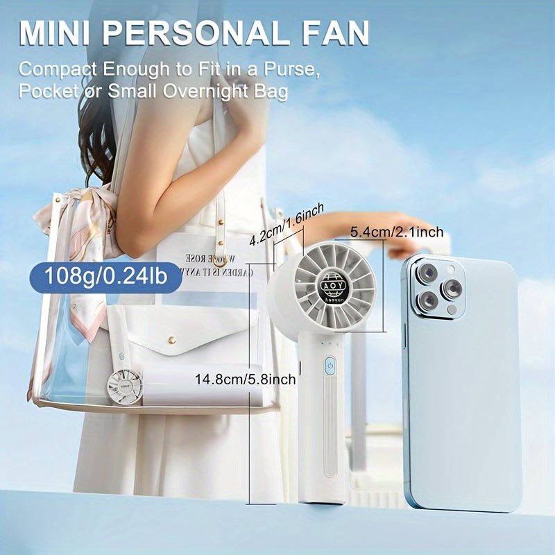 The HOTU Portable Handheld Fan is a compact and powerful mini personal fan with 4 different wind speeds. It features a USB rechargeable 2600mAh battery for convenient power on the go. The fan is made of polished plastic and has a wearable design, making