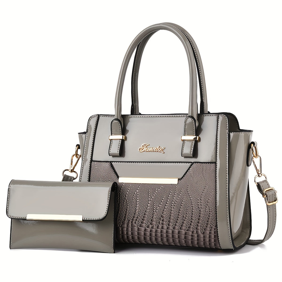 Women's Bag Set: Classic Solid Color Shoulder Bag with Top Handle and Clutch Purse