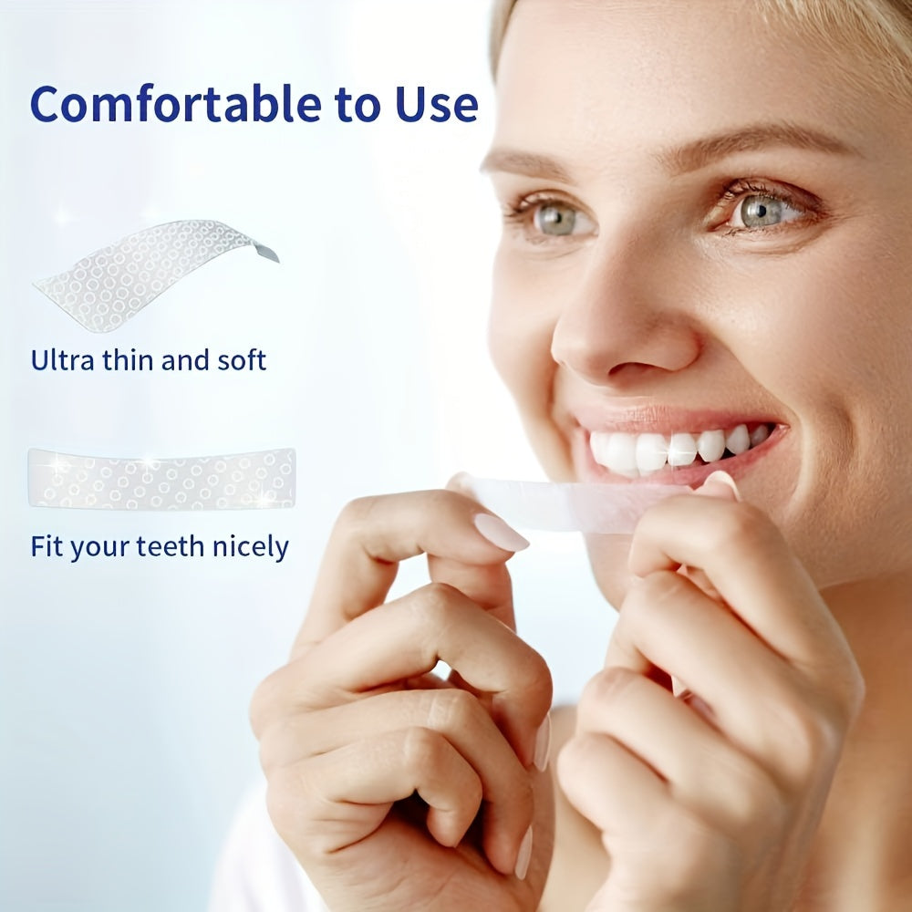 56 pieces of teeth whitening strips. Safe, effective and sensitivity-free for quick and effective brightening.