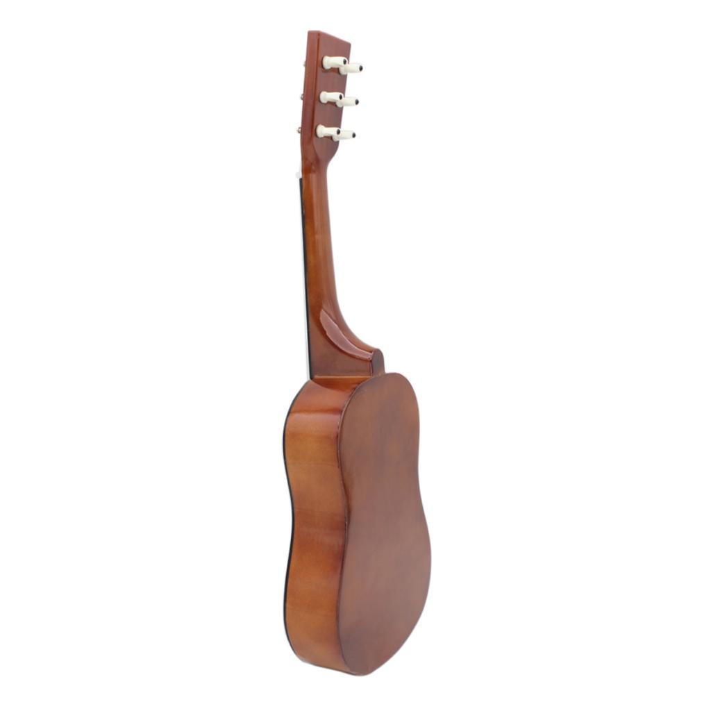 Coffee brown 23-inch mini acoustic guitar ideal for youngsters and beginners.