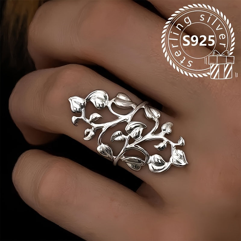 Beautiful S925 Sterling Silver Leaf Wrap Ring - Allergy-Free, Unique and Eye-Catching Design, Ideal for Both Everyday and Formal Wear, Long-Lasting and Comfortable Piece of Jewelry for Women, Lightweight at 4.1g, Great as a Gift, Stylish and Elegant Look