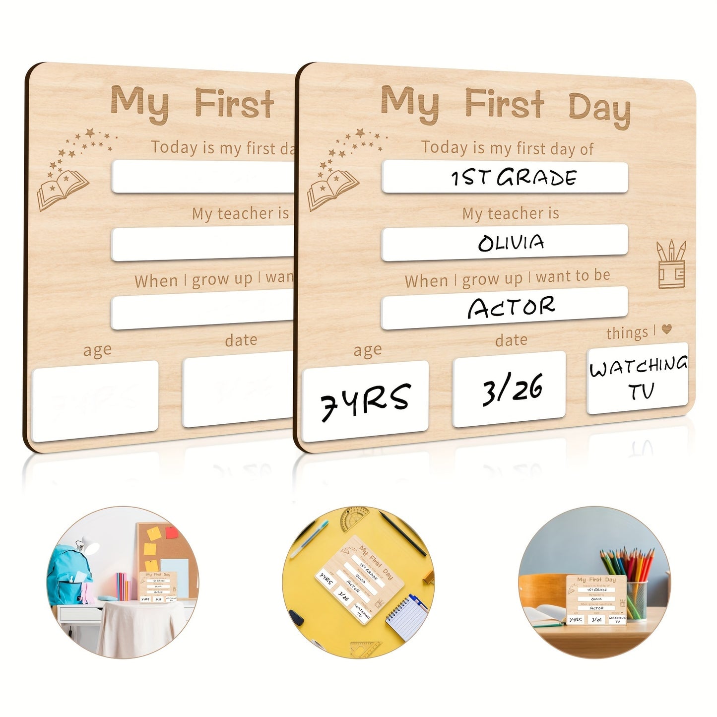 Wooden milestone board for back-to-school memories, reusable photo prop in white for boys and girls.