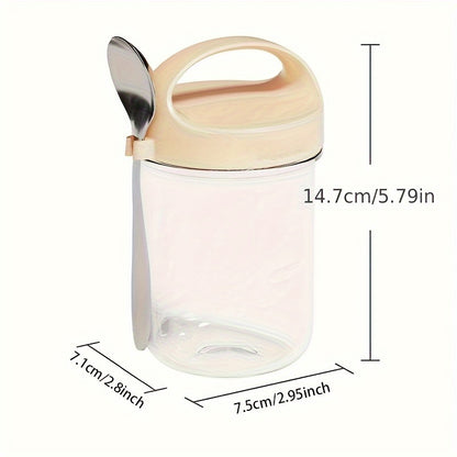 Glass yogurt cup doubles as a sealed jar for overnight oats, smoothies, and grains with spoon.