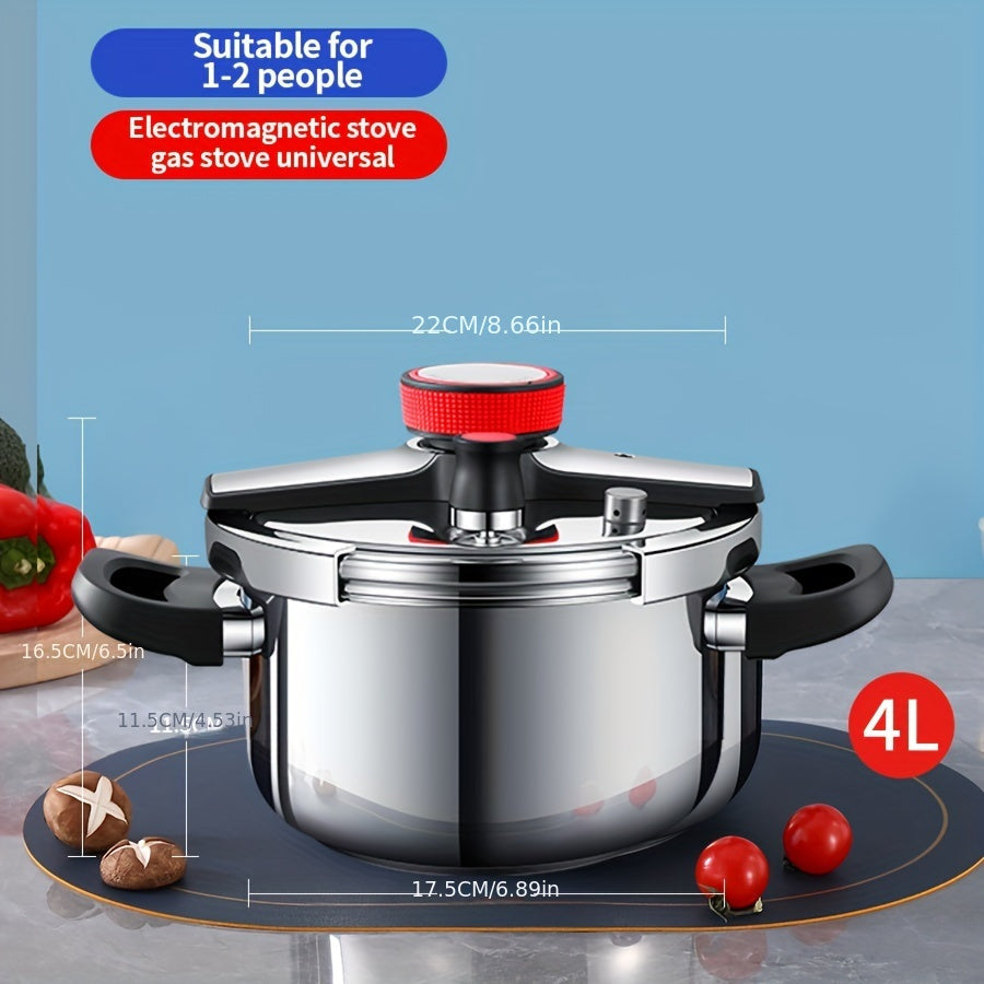 Compact Stainless Steel Pressure Cooker with Secure Latch - Effortless Lid Release, Small Size, Traditional Pressure Pot for Fast Meal Prep.