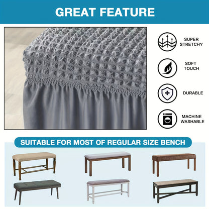 Long dining bench cover for living room or kitchen, featuring stretch, removable, and washable design.