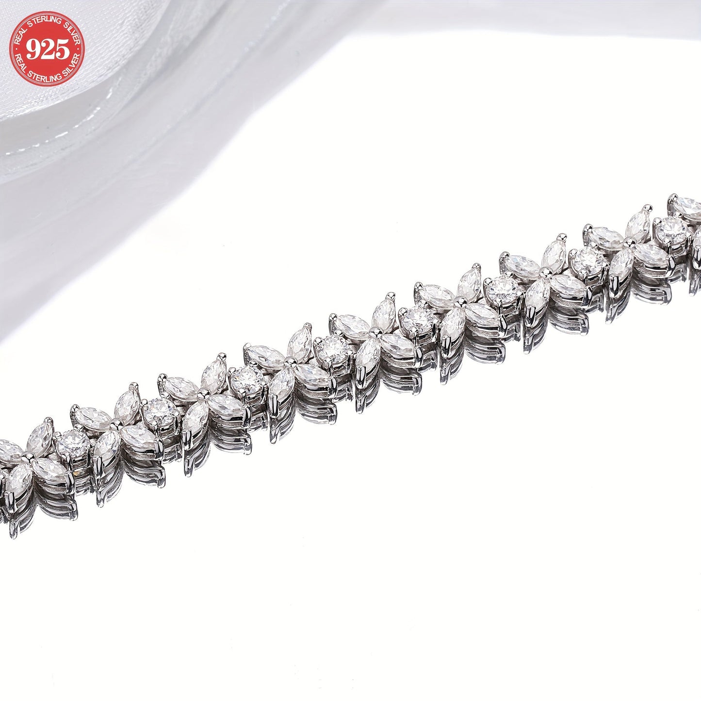 The Oneida Elegant Butterfly Bracelet features stunning 2MM synthetic Moissanite stones set in 925 silver. This bracelet is the perfect gift for November birthdays, plated with platinum for a luxurious finish. Ideal for any occasion, this bracelet comes