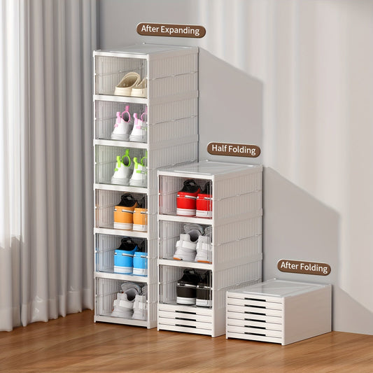 Foldable Shoe Storage Box with 3 Tiers: 26cm Wide, One-Piece Design for Quick and Easy Use, Transparent and Dust-Proof, Perfect for Different Room Styles