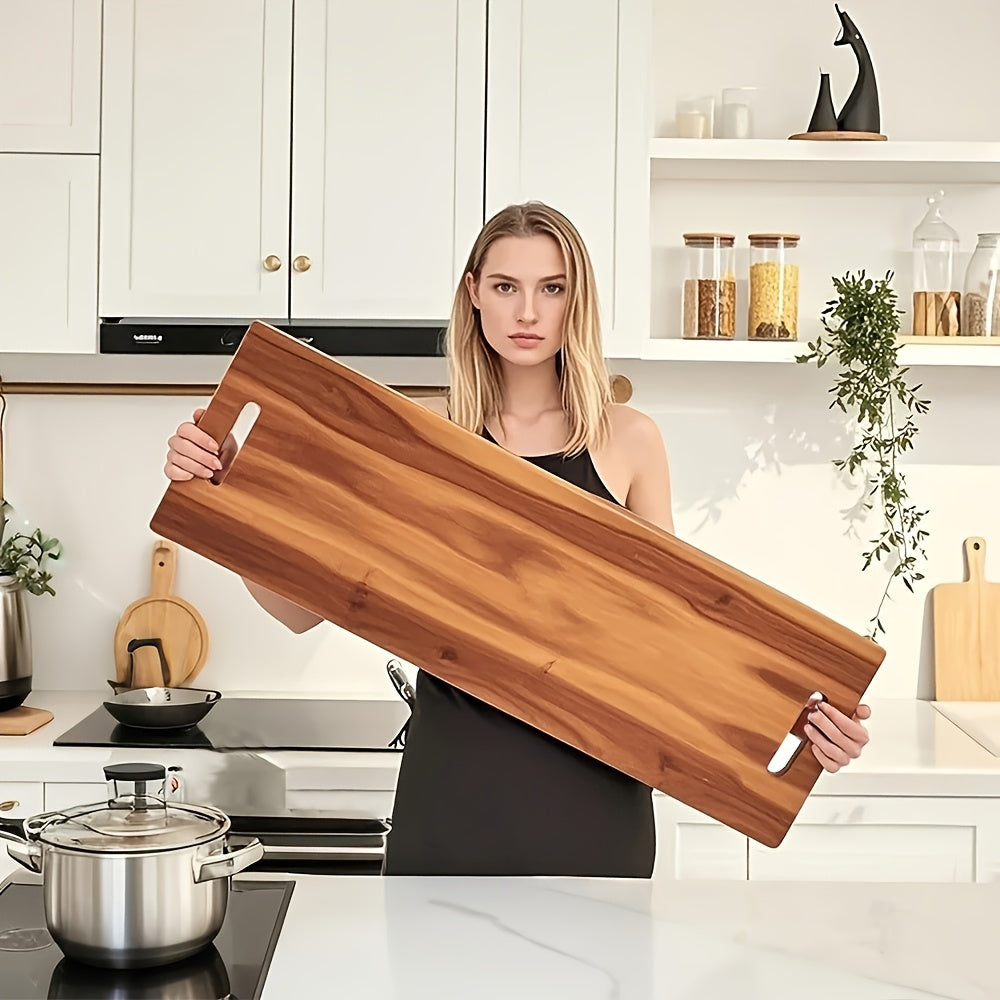 Premium Wooden Cutting Board with Handle, Rectangular Food-Grade Snack Fruit Tray perfect for Kitchen and Party Use.