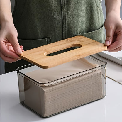 Stylish Bamboo-Lid Tissue Box - Luxe Bathroom & Dining Room Napkin Holder, Organize in Rectangular Shape