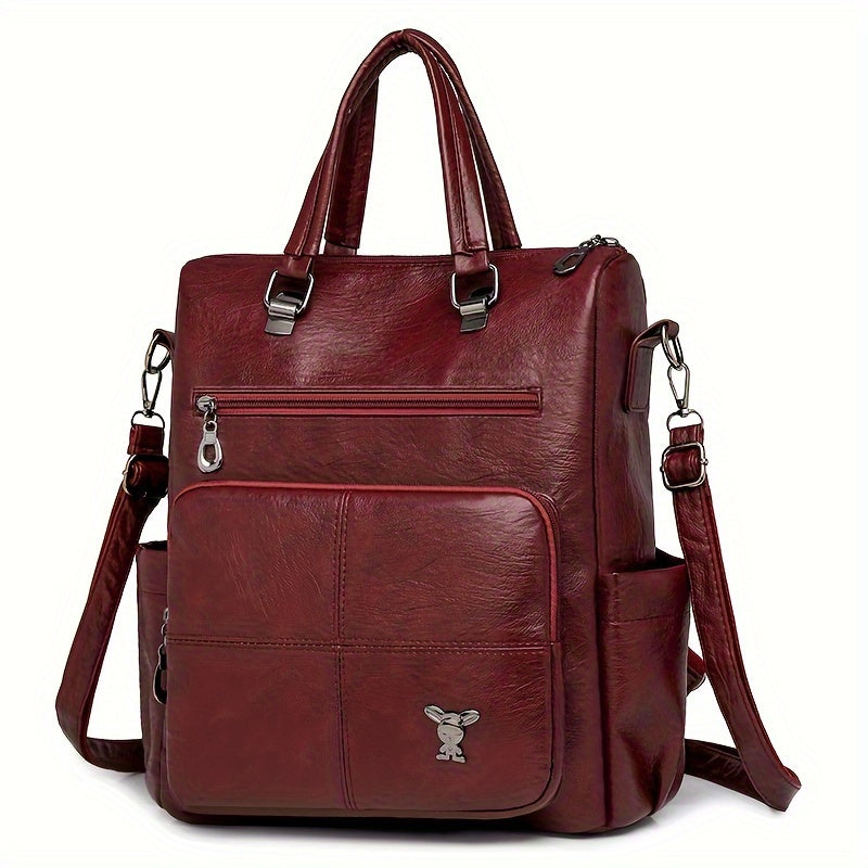 Chic faux leather backpack with removable strap, versatile shoulder bag in multiple colors.