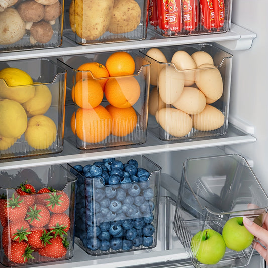 Clear Plastic Refrigerator Storage Bin with Food-Safe Side Door Organizer for Fruits, Vegetables, Eggs, and More - Space-Saving Freshness Keeper with Separate Compartments for Ginger and Garlic - Ideal for Pantry Storage.