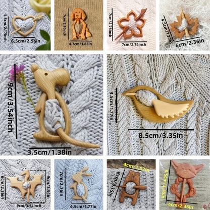 Wooden Animal Pattern Brooch Pin - Create Your Own DIY Craft Badge for Adorable and Playful Cartoon Shawl and Scarf Accessories. A Charming Jewelry Gift with Clasp Buckle.