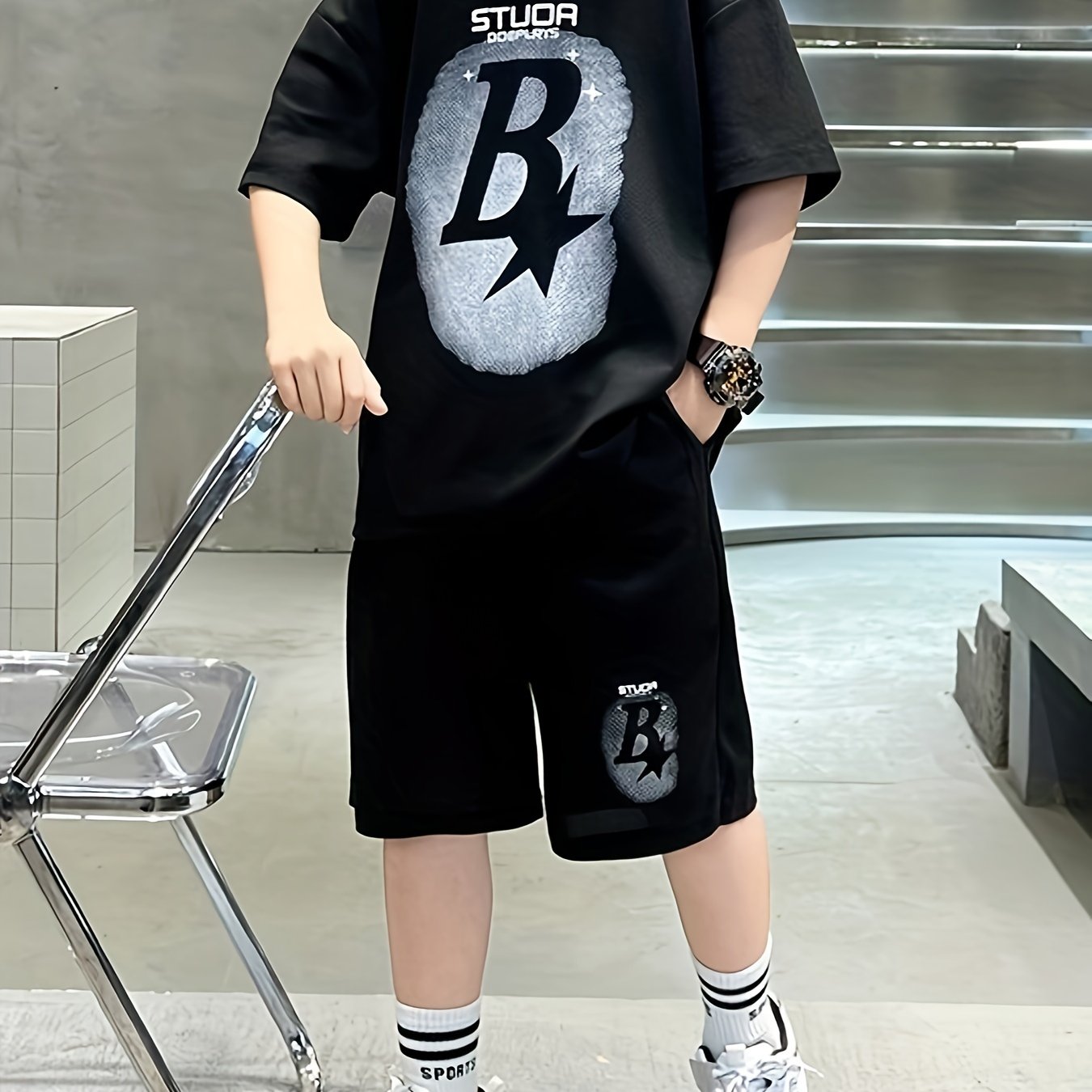 Men's children's summer two-piece set of short sleeves and shorts, comfortable and fashionable.