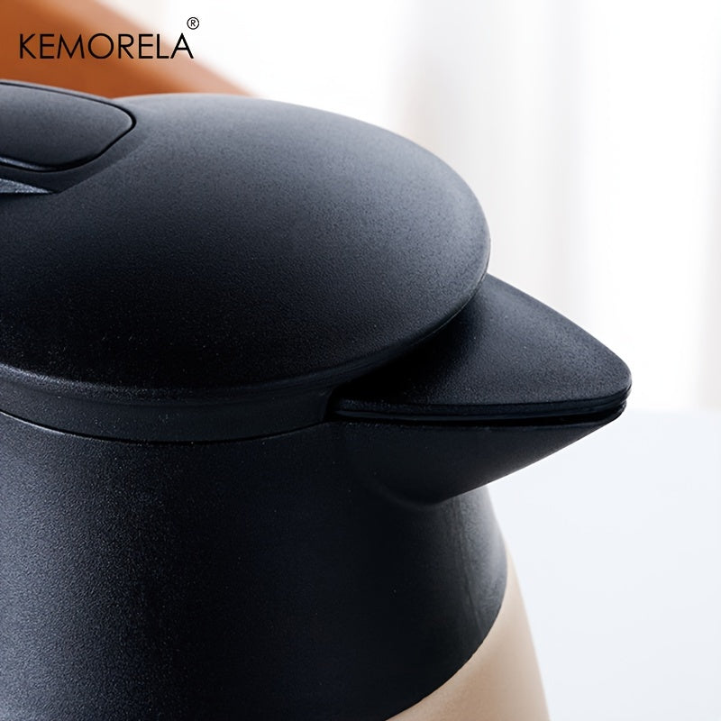 The KEMORELA 1.5/2L Thermal Kettle is made of durable stainless steel with vacuum insulation for 24-hour heat preservation. It has a large capacity and is perfect for home or office use, making it a portable and efficient coffee pot.