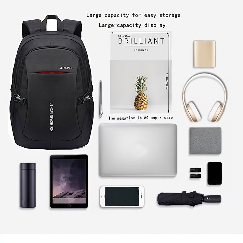 JINGPIN Casual Canvas Backpack with Nylon Laptop Compartment, Soft Shell, Zipper Closure, Quality Buckle, and Comfort Shoulder Strap.