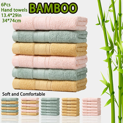 6-piece Bamboo Fiber Hand Towel Set (13.4*29in/34*74cm) 420GSM, Solid Color, Soft and Cool, Suitable for Bathroom, Fitness, Hotel, and Outdoor Activities. Multiple colors available.