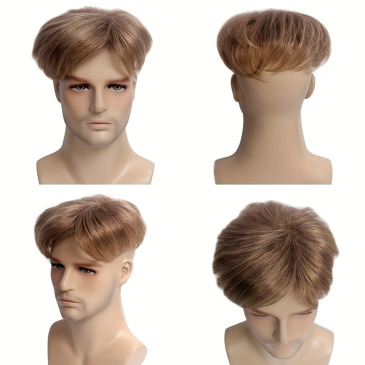 Stylish Short Fluffy Wig with Side Part and Bangs, Natural and Comfortable Hairpiece in 3 Colors for Men's Casual Wear, School Events, Parties, Cosplay, and Photos.