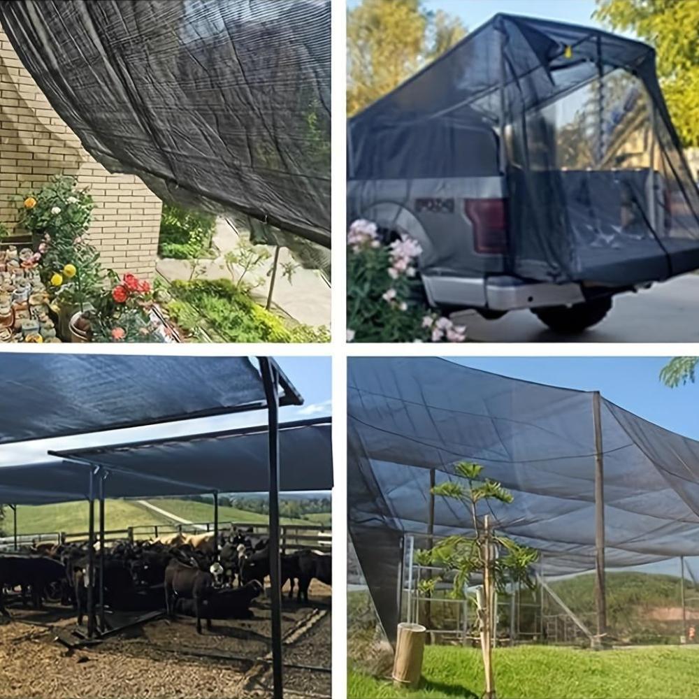 1 piece of 40% dense black shade net (3.96x6.1 meters) with 20 tie strips for garden, greenhouse, and flower plant shading. Made of durable PE for sun protection and heat insulation.