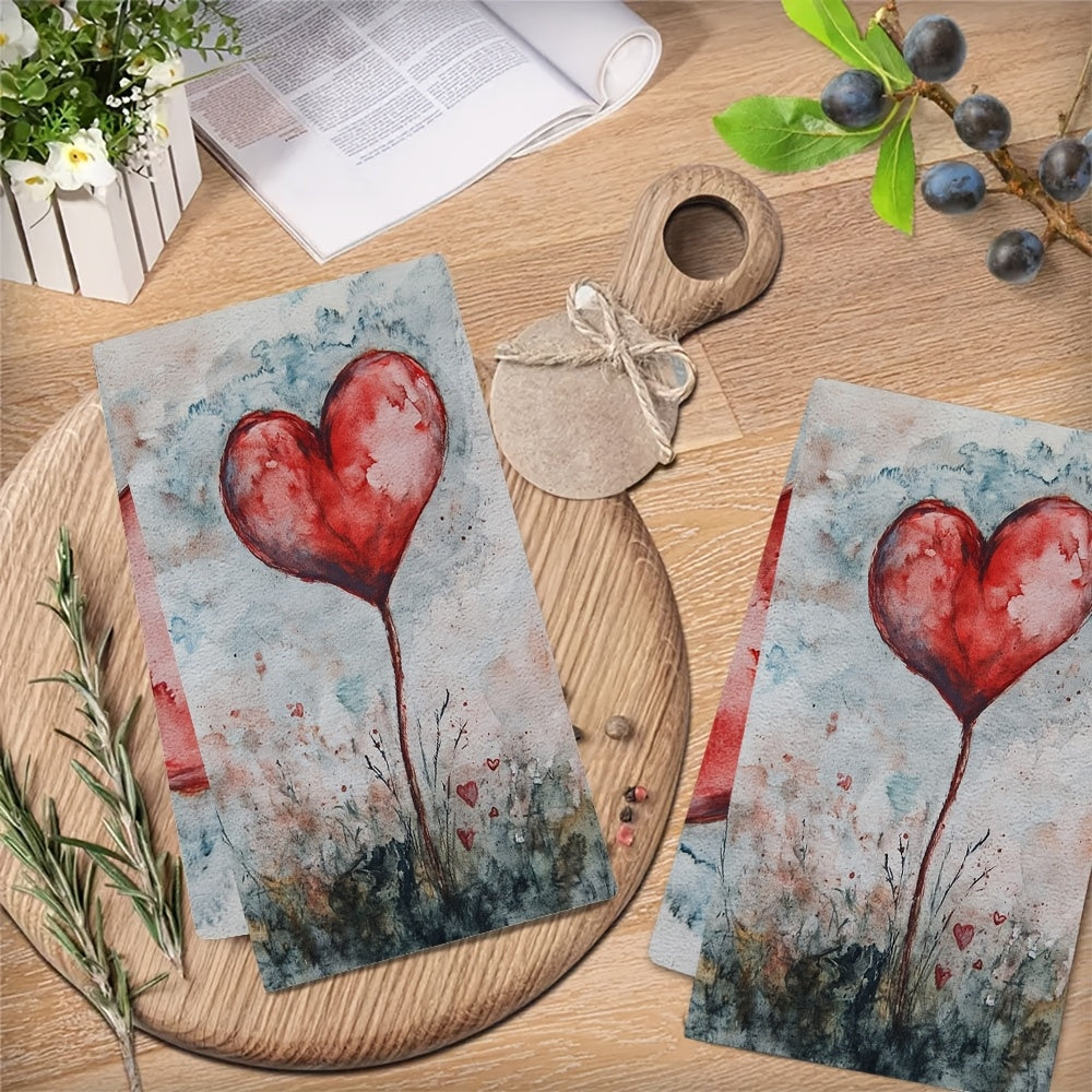 Valentine's Day Kitchen Towels Set of 2, Modern Coastal Design, High Absorbency Polyester Knit Material, Easy to Clean in Washing Machine, 40.64x60.96 cm, Stylish Hand Towels for Holiday Decoration - Item Number 2KYSYS1217736