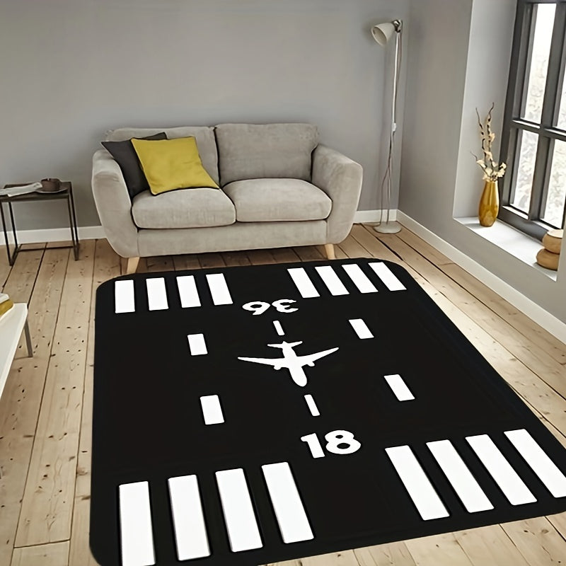 Rectangular Airport Runway Rug: Lightweight, Machine-Made, Hand-Washable, 1cm Thick, Non-Slip, Durable, Ideal for Home Decor - Offered in Multiple Sizes