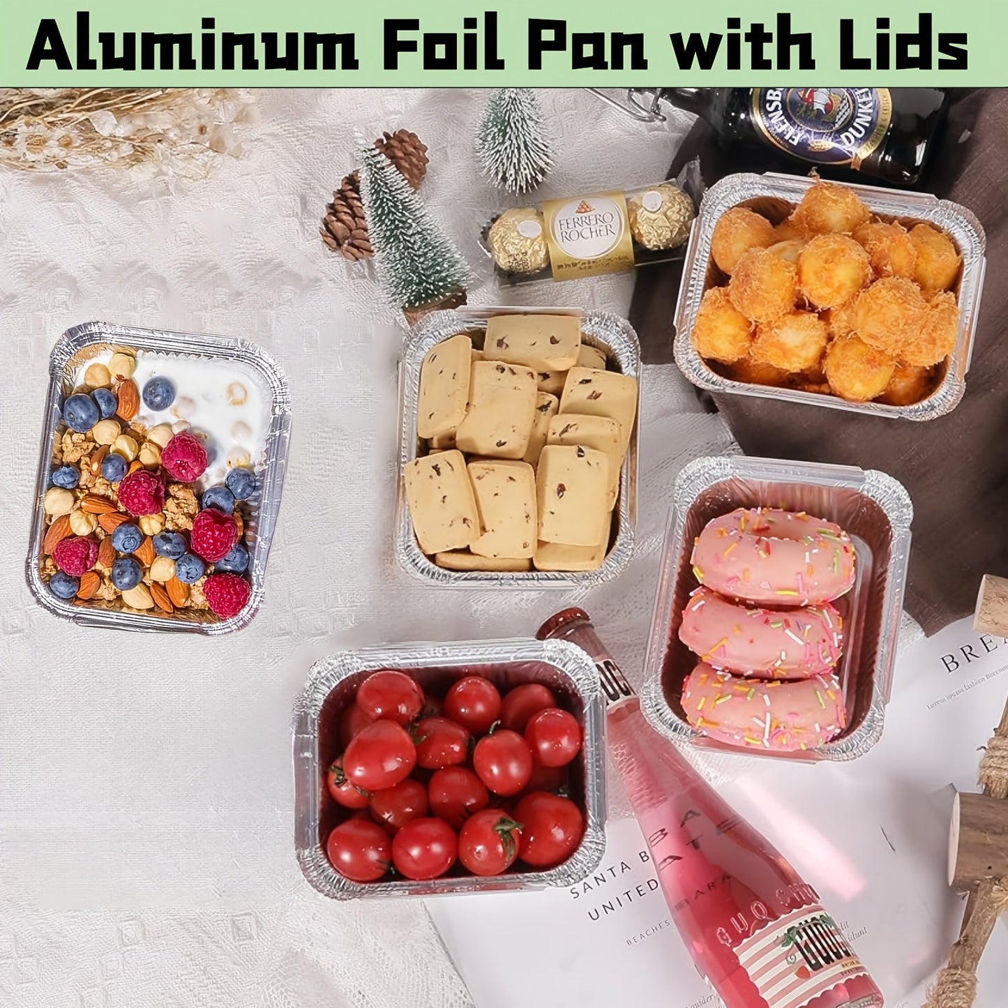 Fifty Disposable Aluminum Foil Pans with Lids, Sized 15.24x11.94 cm - Great for Takeout & Food Preservation, Features a Splash-Proof Design, Perfect for Holiday Use