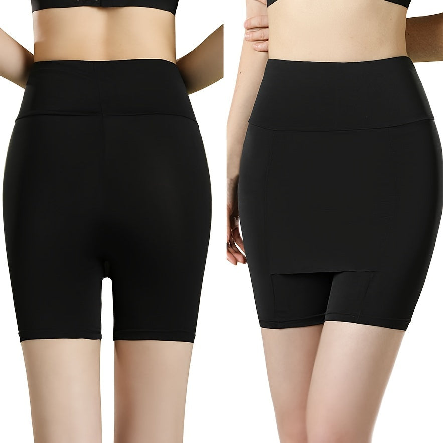 Seamless high waist shaping shorts for women with tummy control and slimming features, made of lightweight double layer ice silk.