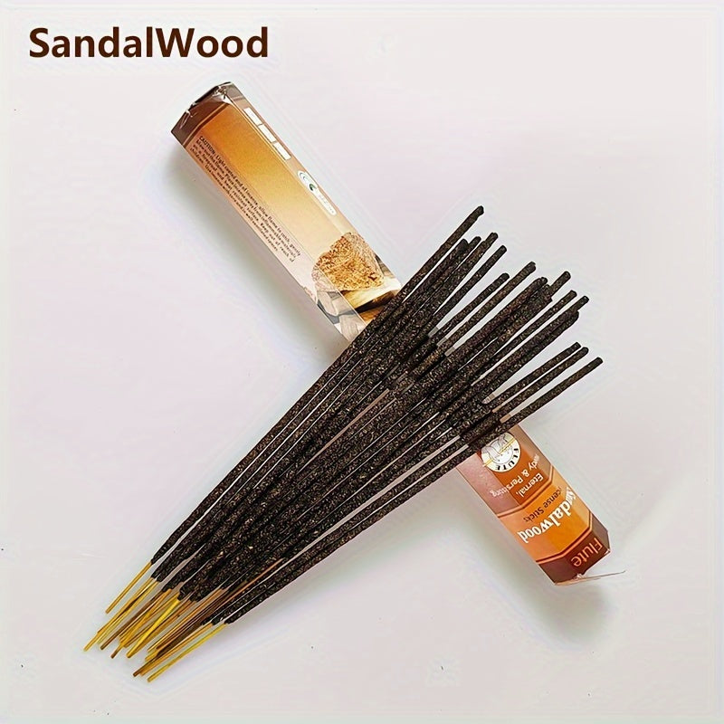 Box of 20 incense sticks in assorted fragrances like Vanilla, Sandalwood, Cherry, Women's, White Rose Yoga, and Lavender. Ideal for yoga, meditation, and home decor. Experience the scents of India.