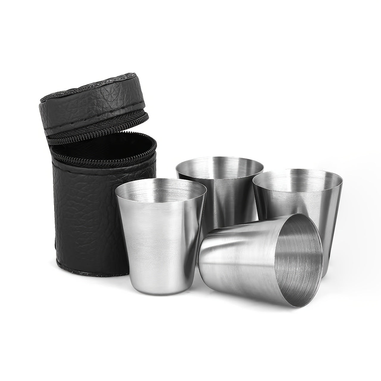 5-piece set of 30ml stainless steel cups for outdoor travel and parties, with whiskey cups, ideal for picnics and events.