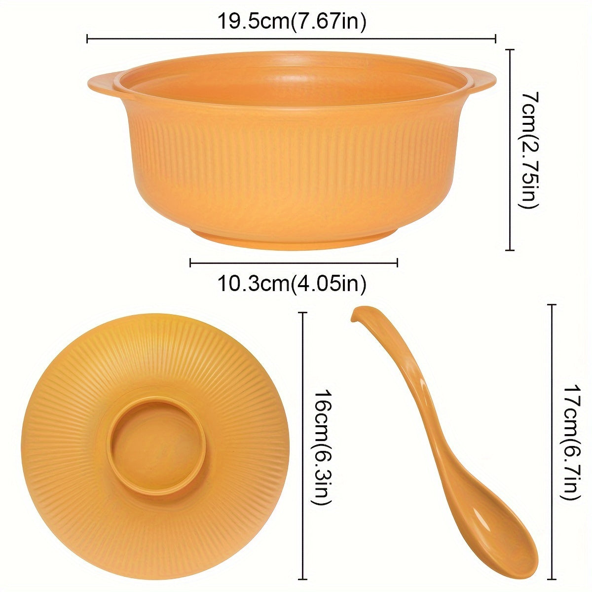 Large capacity casserole-style bowl set with lid, includes long soup spoon. Portable 1100ml/38oz bowl, ideal for Japanese and Korean-style ramen, rice, or lunch. Suitable for family restaurants and student use.