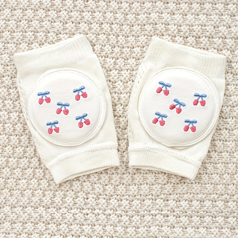 Knee pads with cartoon pattern, embroidered mesh protective pad for crawling, and elastic sponge elbow pads included.